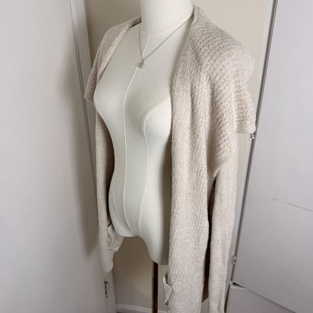Barefoot Dreams CozyChic Lite Open Front Shawl Collar Cardigan Beige M